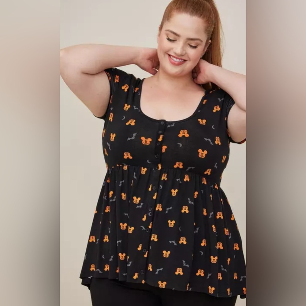 💙 Disney Mickey Mouse Pumpkins Hi-Low Babydoll - Super Soft Black.